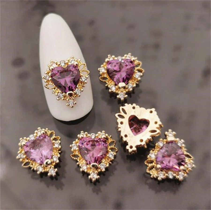 Japanese Style Luxury AB Diamond Nail Charm Gold & Silver Colorful Heart & Flower DIY Nail Accessories Decoration
