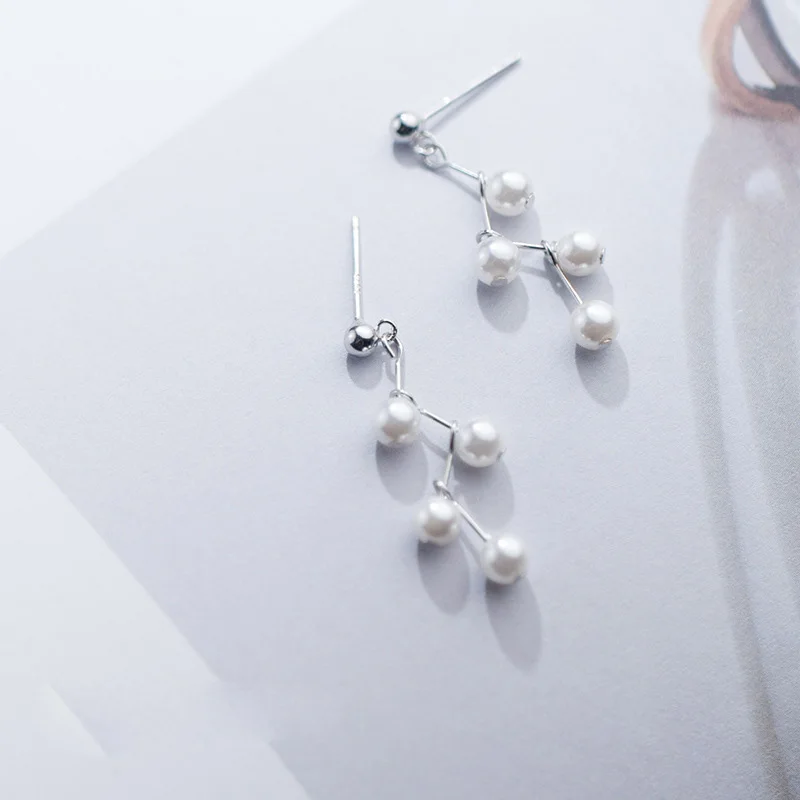 

ElfoPlataSi 925 Solid Real Sterling Silver Jewelry Synthesis Pearl 2.9cm Stud Earrings For Women Girl Fine Silver Jewelry XY1194