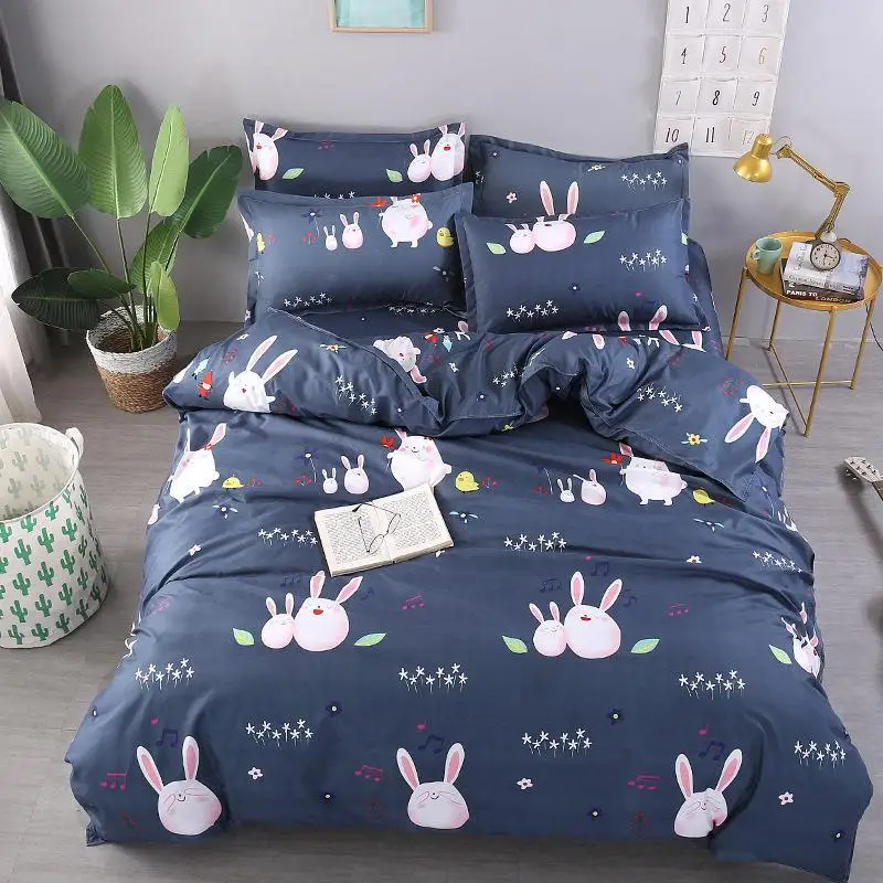 

J Cartoon Rabbit Animal Printed Girl Boy Bed Cover Set Duvet Cover Adult Child Bed Sheet Pillowcase Comforter Bedding Set 61010
