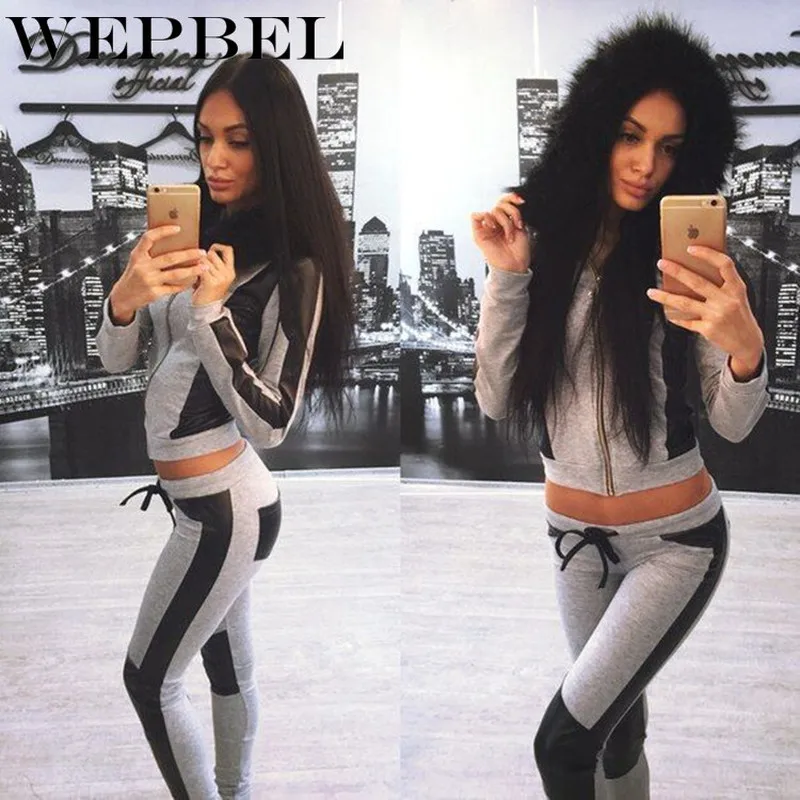 WEPBEL Женская модная спортивная одежда Повседневный Спортивный костюм свитшоты пуловеры свитера с меховым воротником толстовки брюки-карандаш комплекты