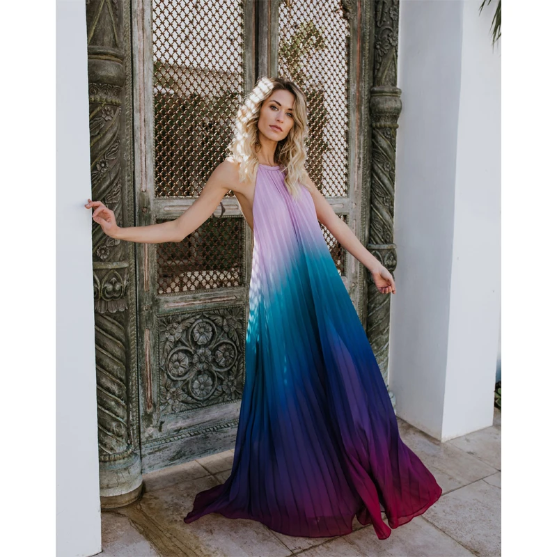 Женское длинное богемное пляжное платье Летнее дамское на бретелях vestidos de verano 2019