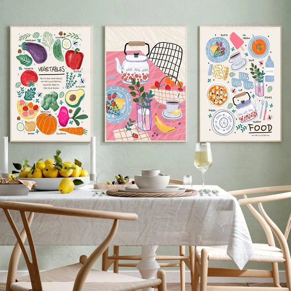 

Food Vegetables and Fruits Canvas Painting Wall Art Nordic Posters and Prints Wall Pictures for Living Room Decoration Frameless