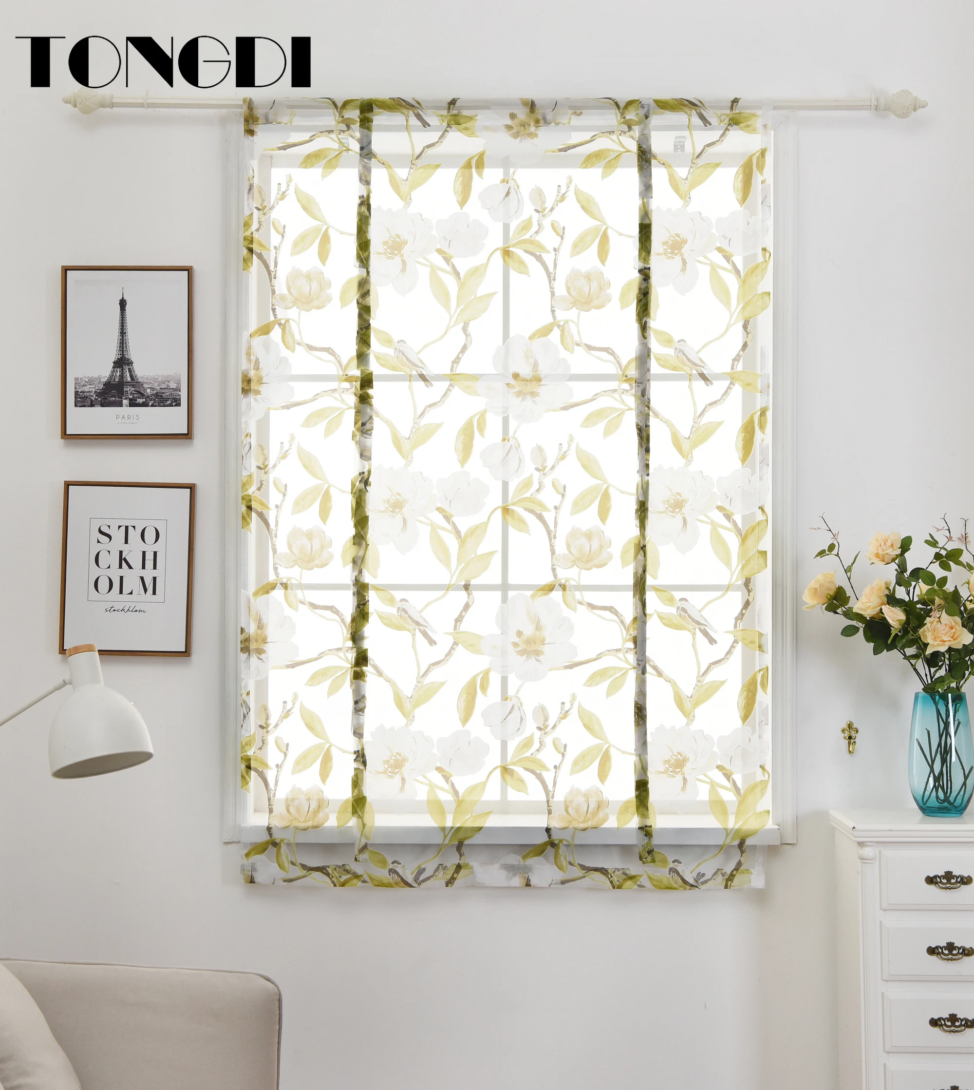 TONGDI Тюль с принтом пасторальная элегантная занавеска листьями цветочный
