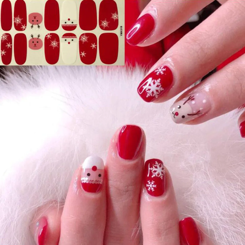 Рождественская серия наклейки для ногтей водостойкие снежинки 3D клей слайдер