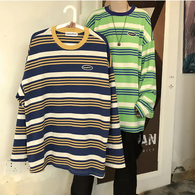 

T-shirt men's spring and autumn men's loose spring top Korean fashion striped sweater