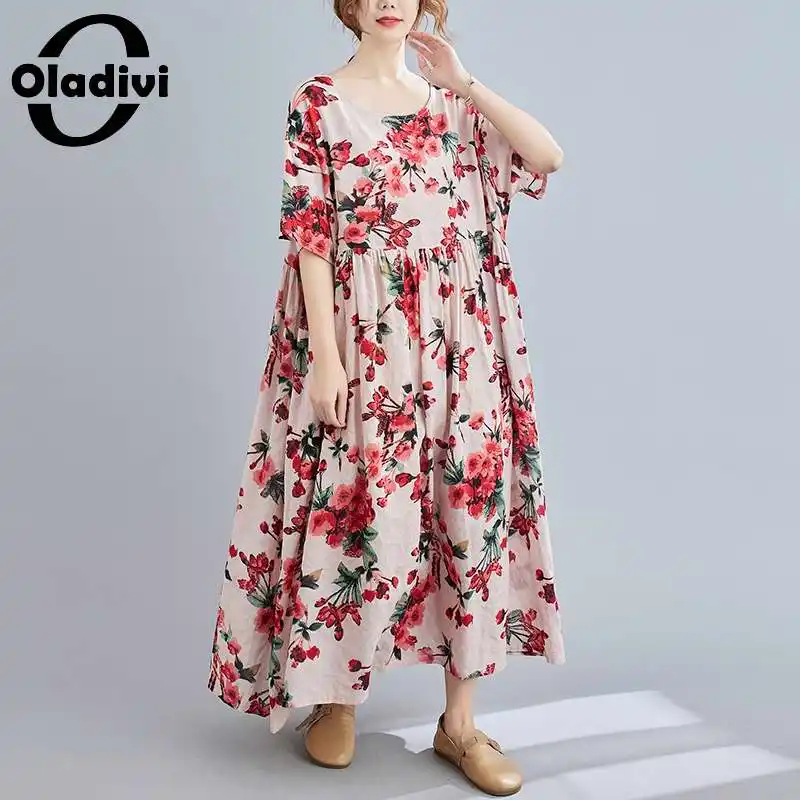 

Oladivi Oversized Women Maxi Long Boho Dress Summer Beach Wear Fashion Print Casual Loose Bohemian Dresses Tunics Robe Vestidios