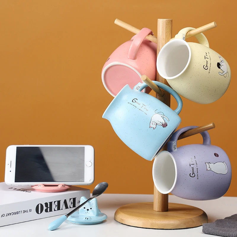 Оригинальная симпатичная керамическая кружка в виде кошки с держателем для