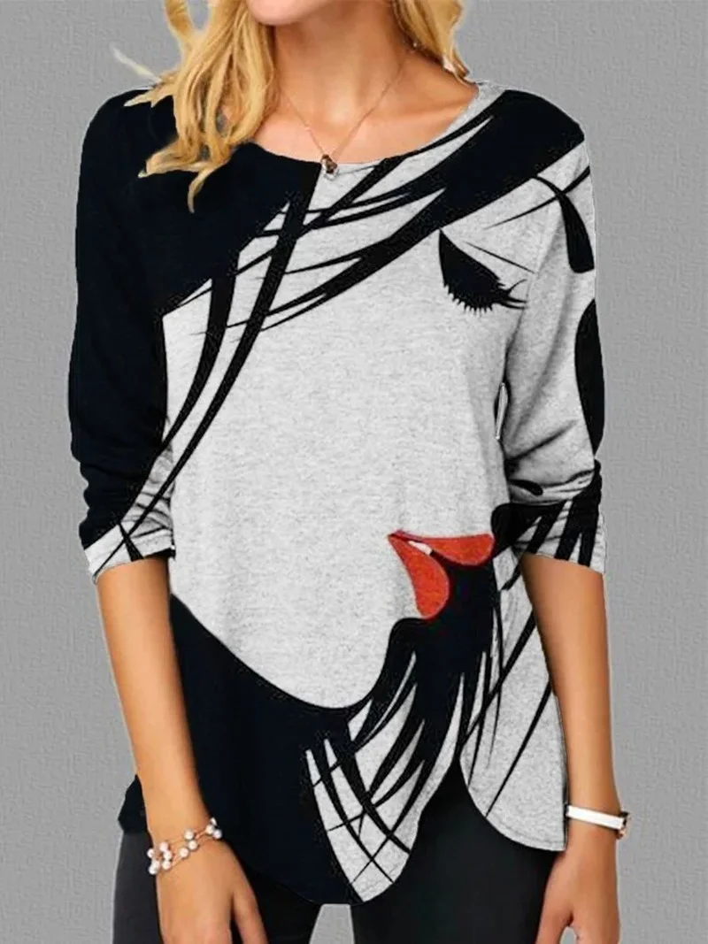 

Cross Border Trade 2021 European and American Leisure Long Sleeve Abstract Shirt and Top
