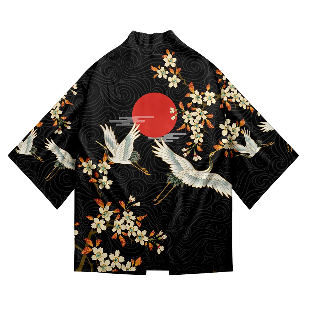 Kimono japonés de grúa ondulada para Hombre y mujer, ropa tradicional, camisas de vestir de Anime, camisa de cárdigan samurái Haori, Yukata