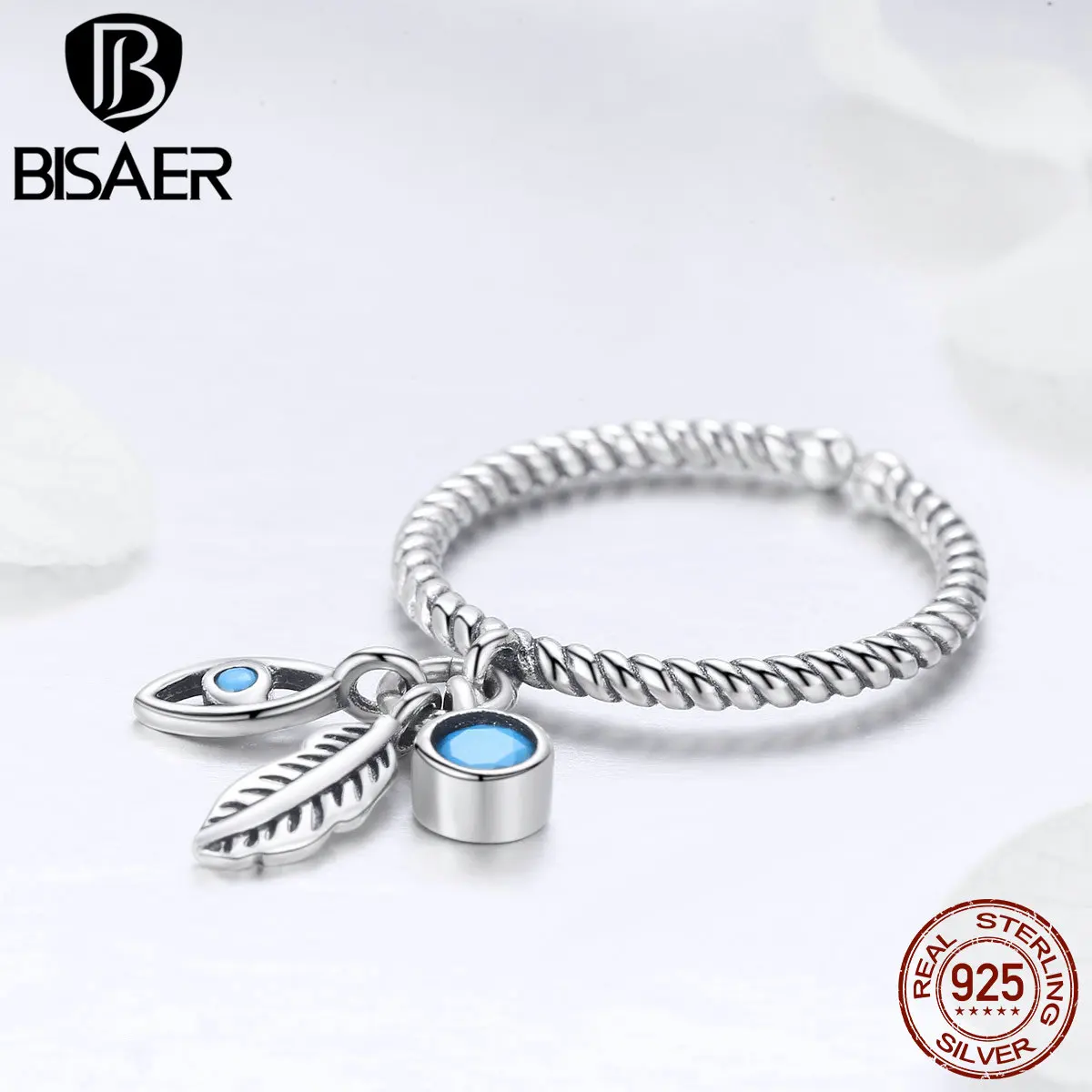 Кольцо BISAER Boho, 925 пробы, серебряное, богемное, с перьями, открытые, кольца на палец для женщин, свободный размер, модное ювелирное изделие GXR431