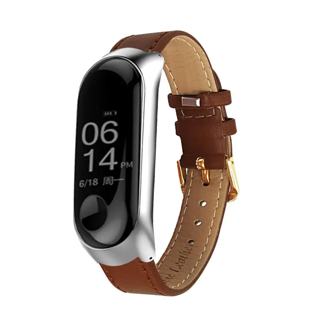 Dark brown Цветной кожаный чехол для смарт-часов из черного розового золота для xiaomi mi band 4/3 ремешок для xiaomi mi Band 4 браслет mi band 4 ремешок - Цвет: Dark brown