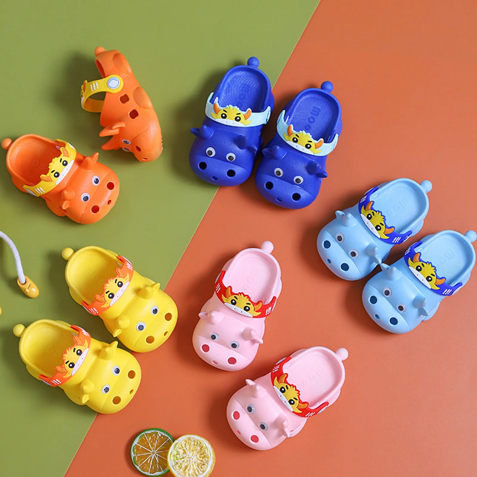 

Cartoon Kids Mules & Clogs Summer Toddler Baby Boys Girls Cartoon Cattle Animal Non-slip Slippers Shoes Children Garden Shoes