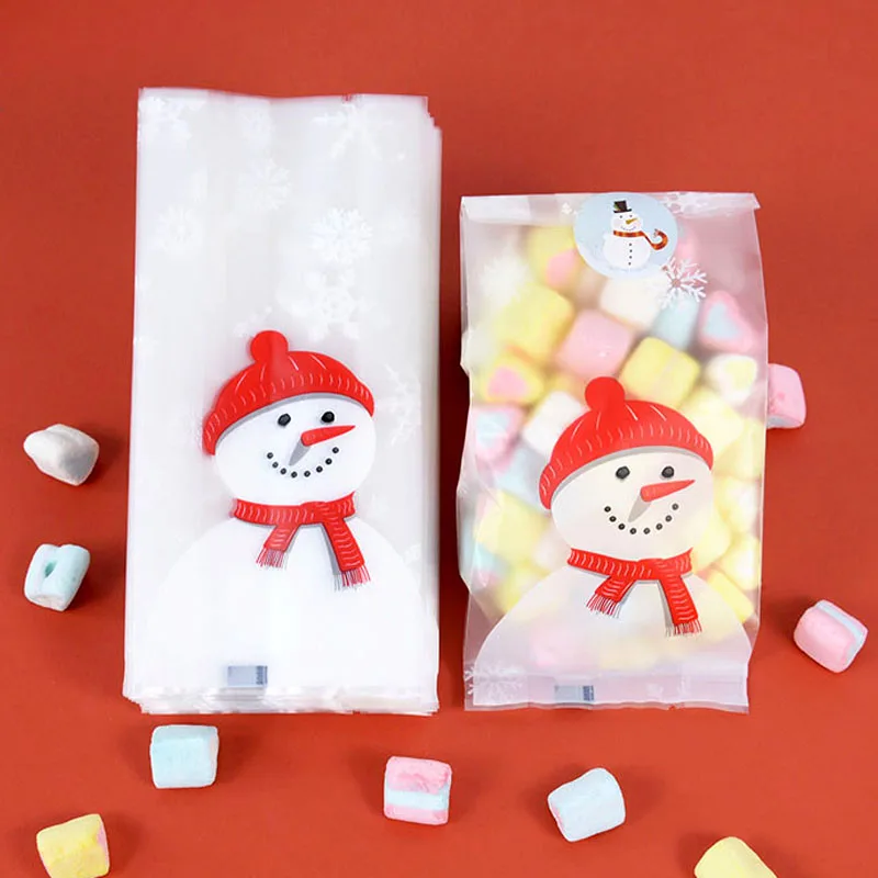 

50Pcs 15*7cm Merry Christmas Gift Candy Bags Christmas Snowman Snowflake Baking Cookie Bag For Xmas New Year Gifts Packing Decor