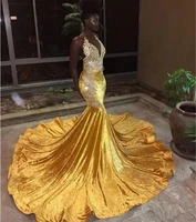 african arabic gold mermaid prom dresses 2022 with appliques lace halter sequined formal evening gowns robe de soriee