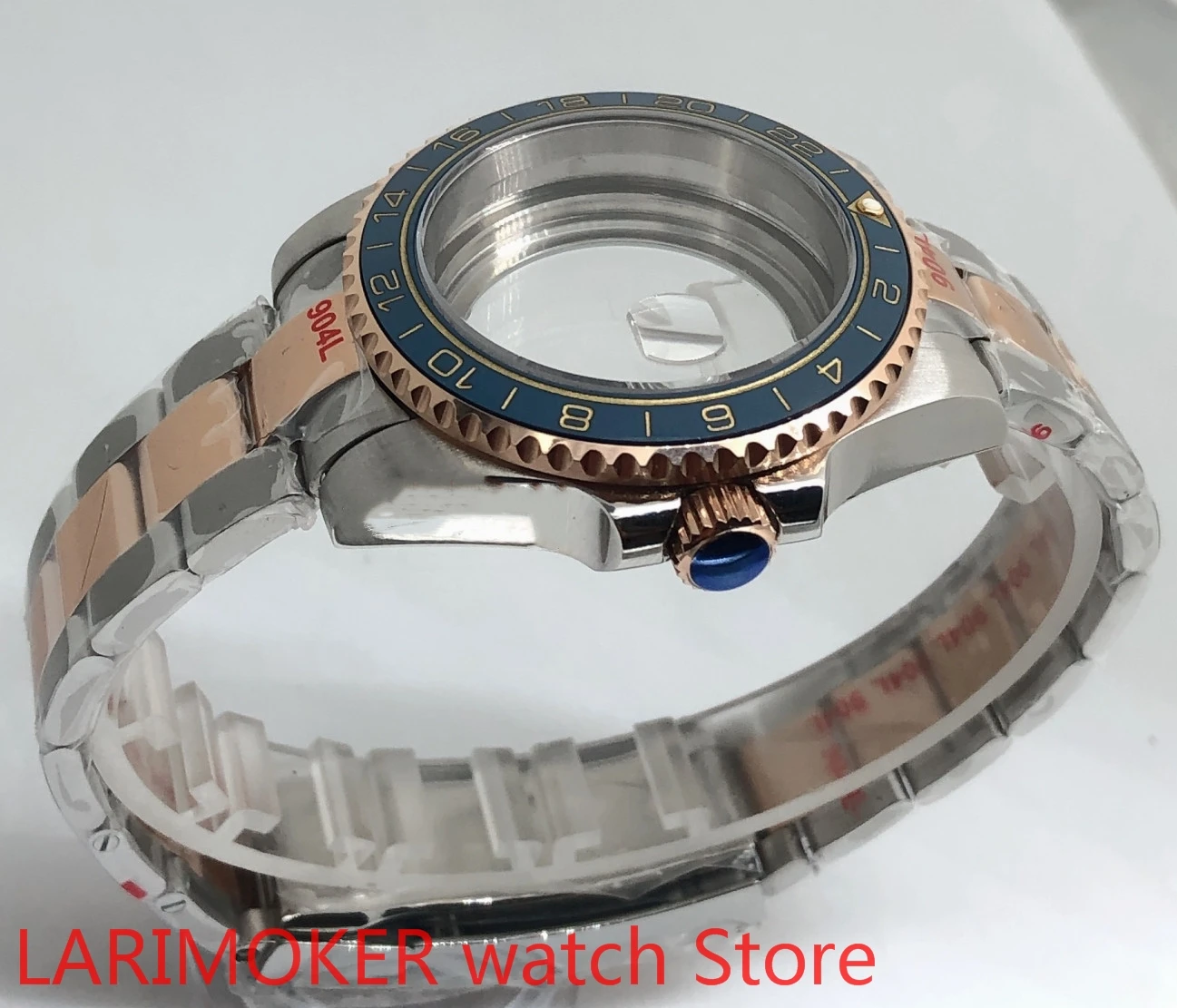 

Transparent cover 904L stainless steel rose gold strap bracelet with 40mm sapphire glass ETA NH36 MH35 case,bezel black Cyan