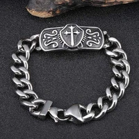 vintage punk jewelry for men 13mm stainless steel curb cuban link chain cross bracelets male trendy party accessories gl0016