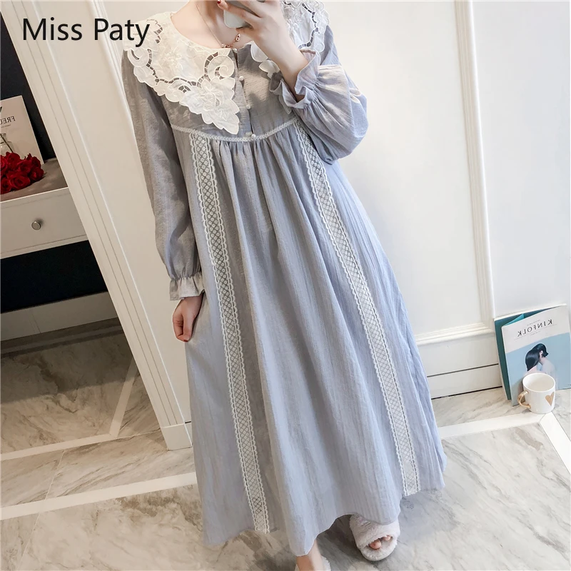 Новинка Женская весенне летняя хлопковая кружевная ночная сорочка с воротником