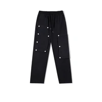 2021 vibe style buttons decoration solid men baggy cargo pants hip hop black drawstring casual sweatpants male straight trousers