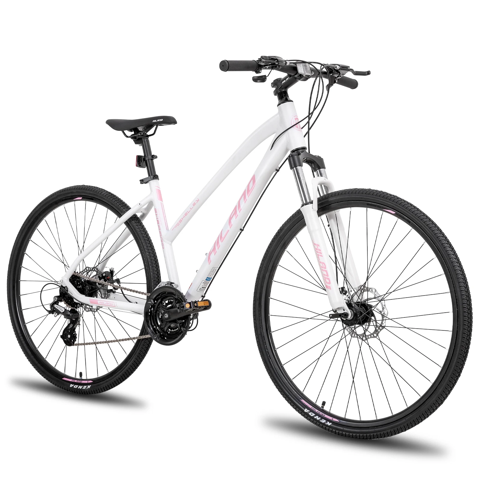 

Гибридный велосипед Hiland 700C, алюминиевый велосипед Shimano 24 скорости с замком, подвеска, вилка, дисковый тормоз, городской комфортный велосипед