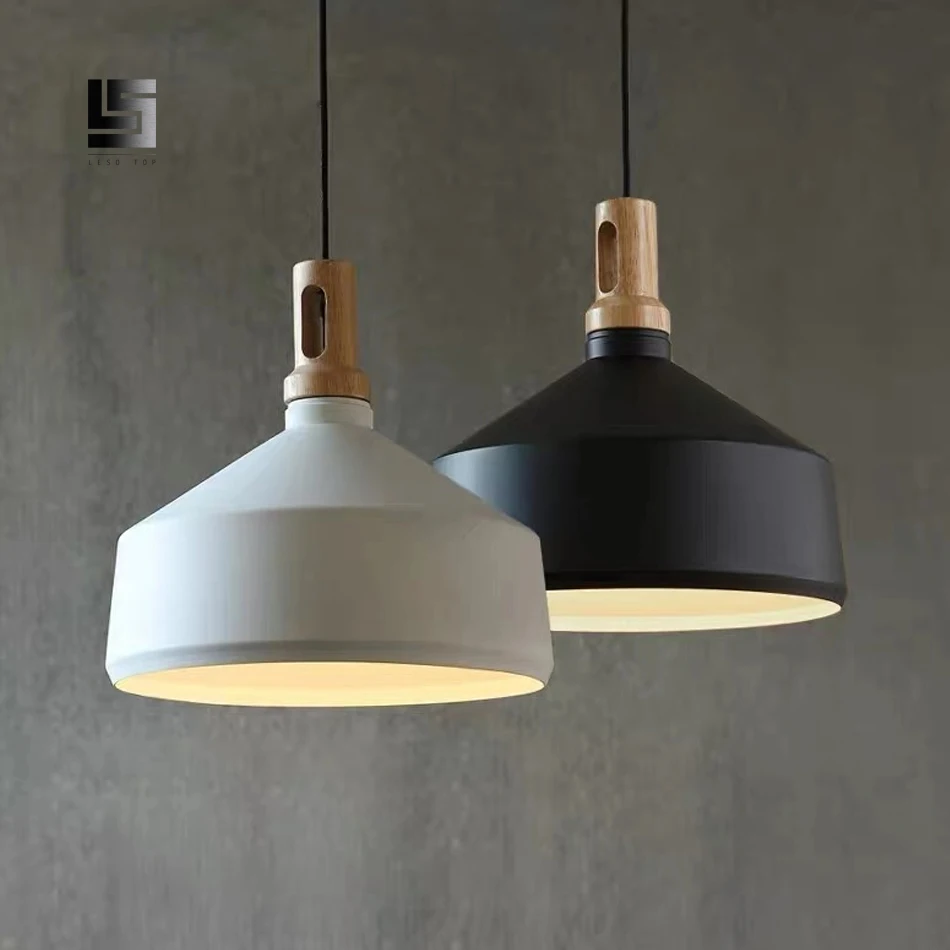 Подвесной светильник в скандинавском стиле E27 из дерева + металла для ресторана
