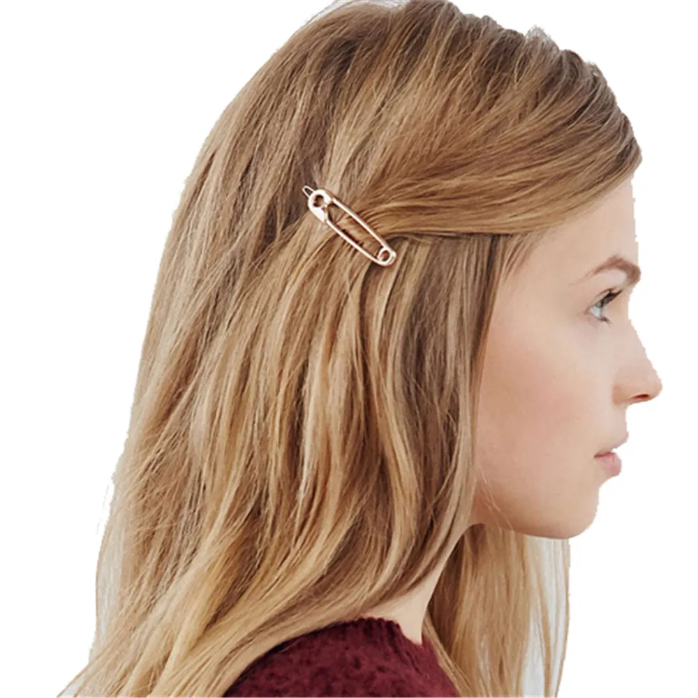

2Pcs Western Style Safety Pin Hairpin Gold Silver Metal Hair Clip for Women Brooch Pin Shape Barrettes Stylish Hair Accessories