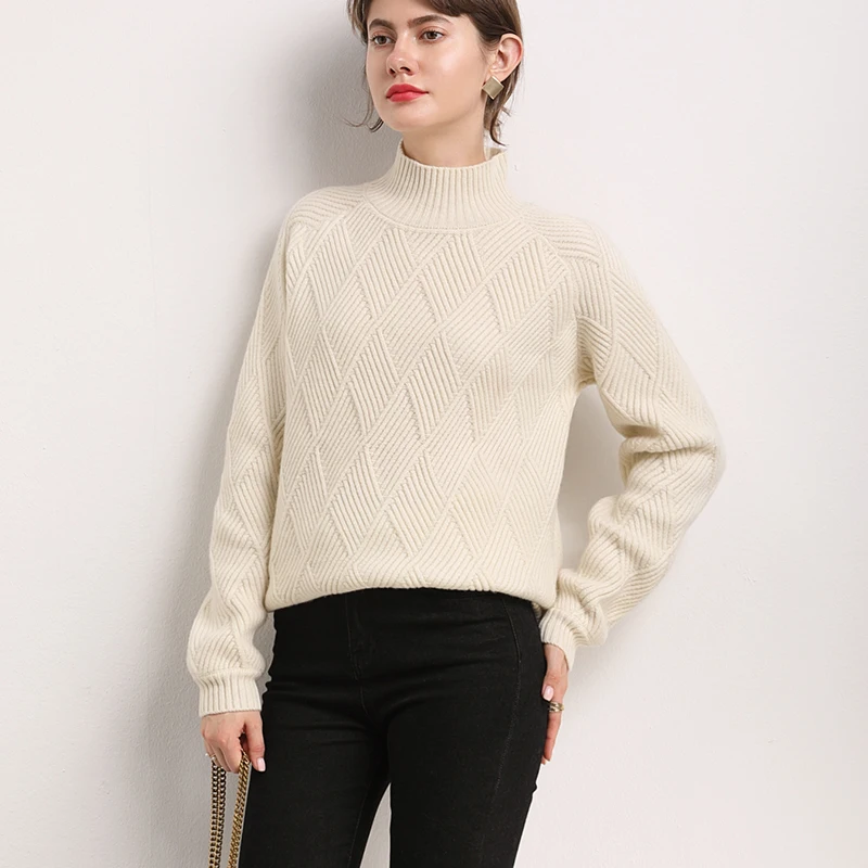

Half-high collar loose cashmere sweater women's pullover bottoming wool sweater 21 autumn and winter new style lazy warm sweater