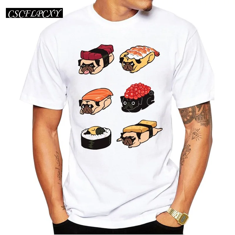 Мужская футболка с коротким рукавом модные суши Мопс дизайн повседневные топы в