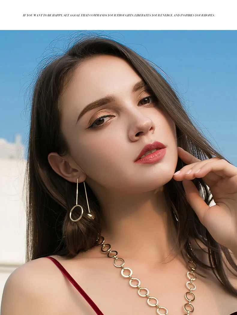 Модные геометрические длинные u образные серьги гвоздики с золотым шариком для