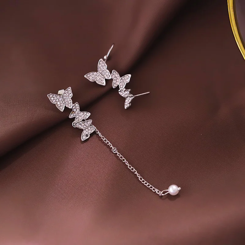 Jinwateryu новые серьги женские бабочка Асимметричные жемчужные с кисточками