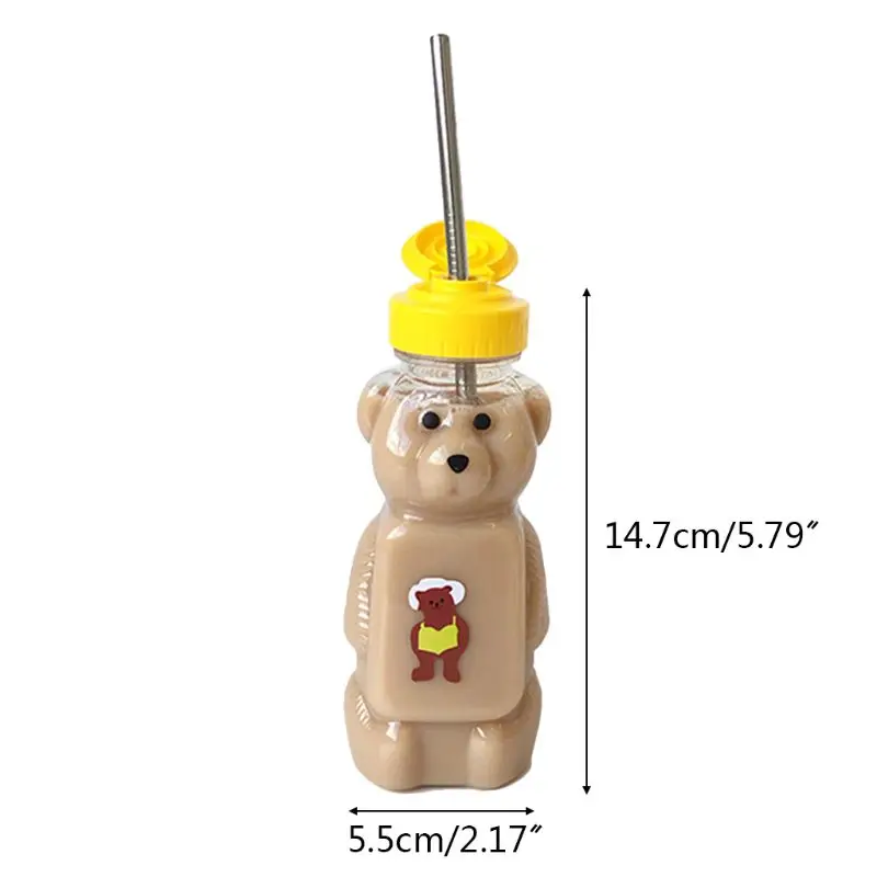 

Lovely Cartoon Bear Straw Cup Water Bottle with Lid Leakproof Home Travel Couples Children Festival Gift 250ml