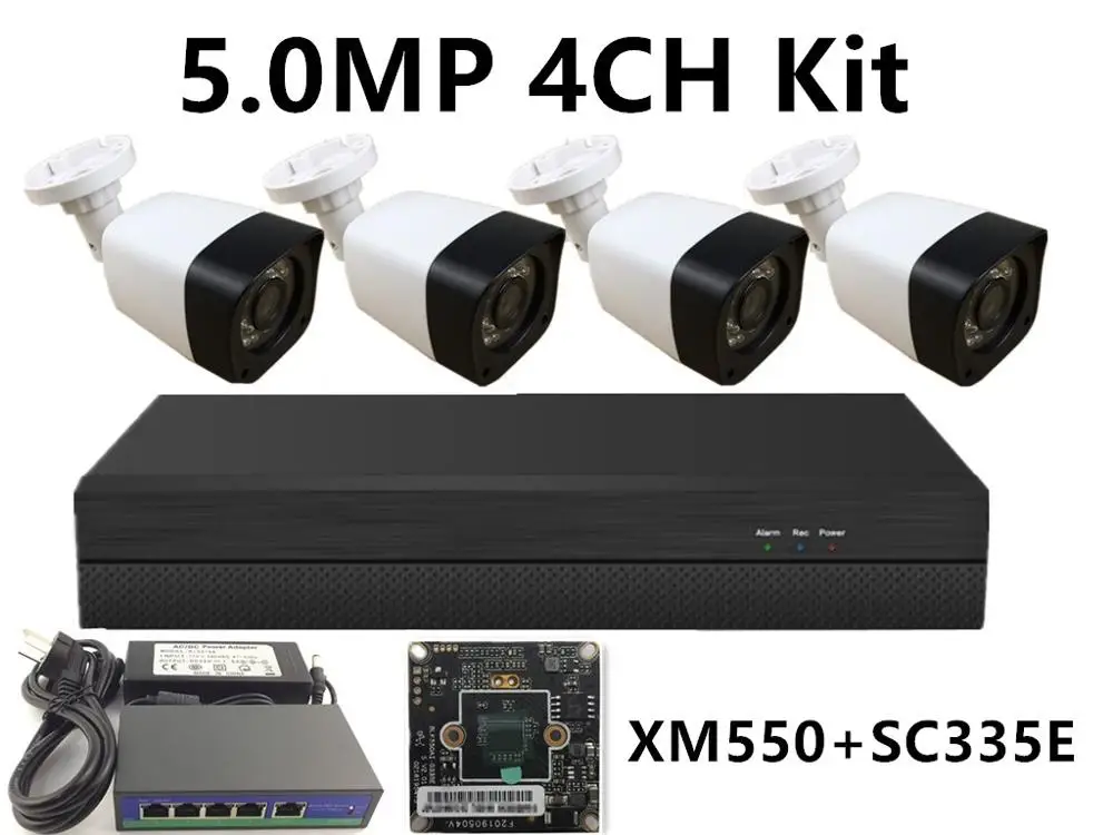 4CH XM550 SC335E 4CH IP комплект видеонаблюдения 5.0MP 4.0MP 3.0MP 2.0MP IP пуля камера IRC ночного видения 48 в PoE переключатель NVR CMS XMEYE P2P Облако пластик - Цвет: 4CH XM550 SC335E