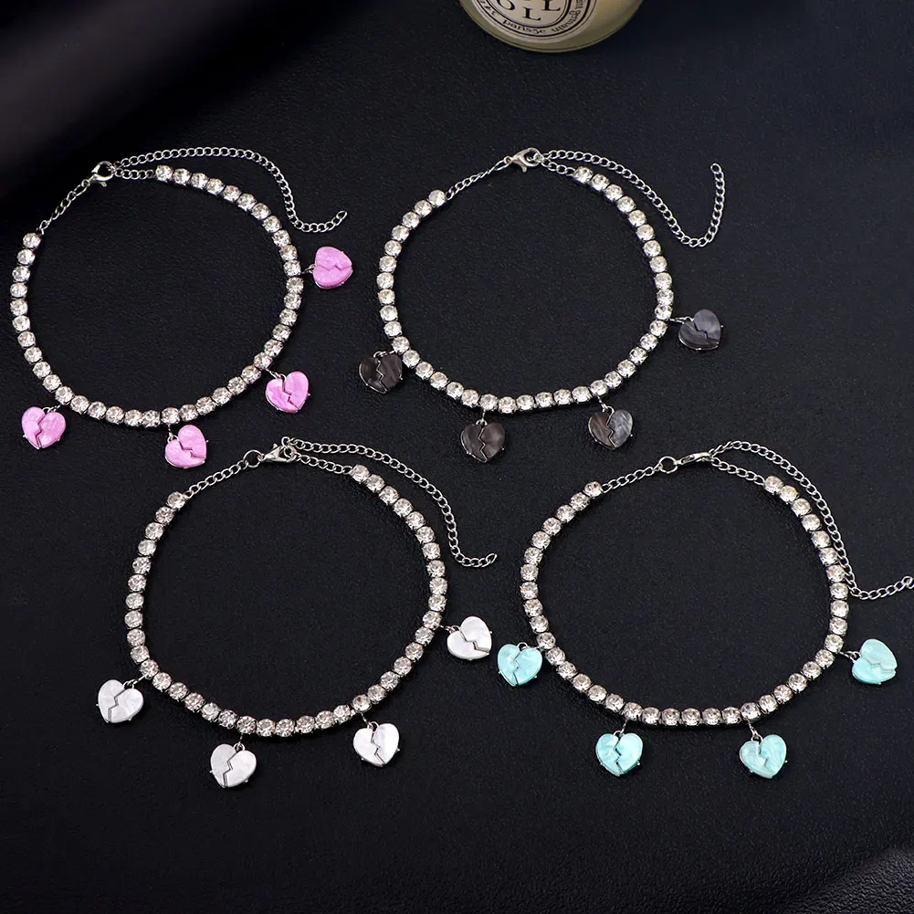 Браслеты на ногу ярких цветов акриловые анклеты в форме разбитого сердца для