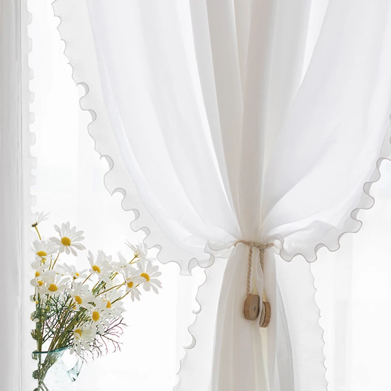 

Korean White Curtain with Lace Ruffles for Girl's Bedroom Living Room Kitchen Curtain Drapes Door Curtains Window Voile Cortina