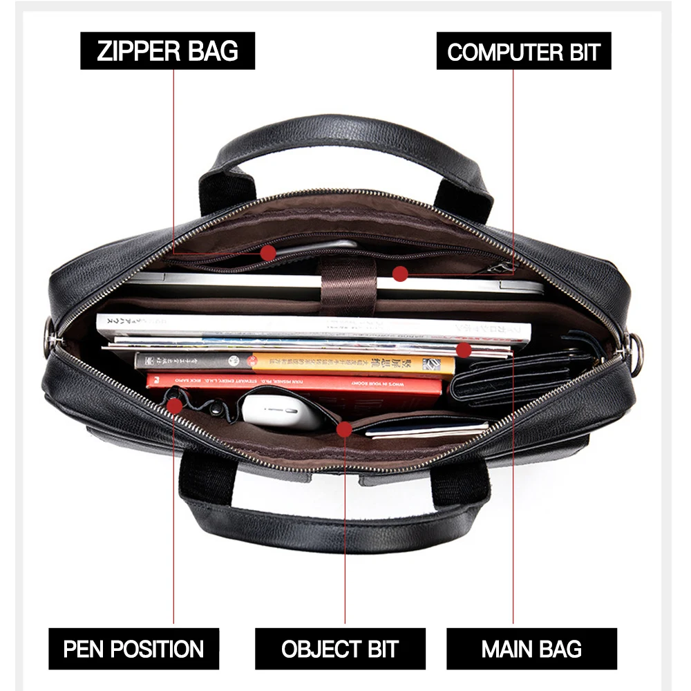 

Men Luxury Genuine Leather Briefcase Male 15.6 Inch Laptop Bags Business Handbags Document Satchel Bag Vintage Black Bag XA746ZC
