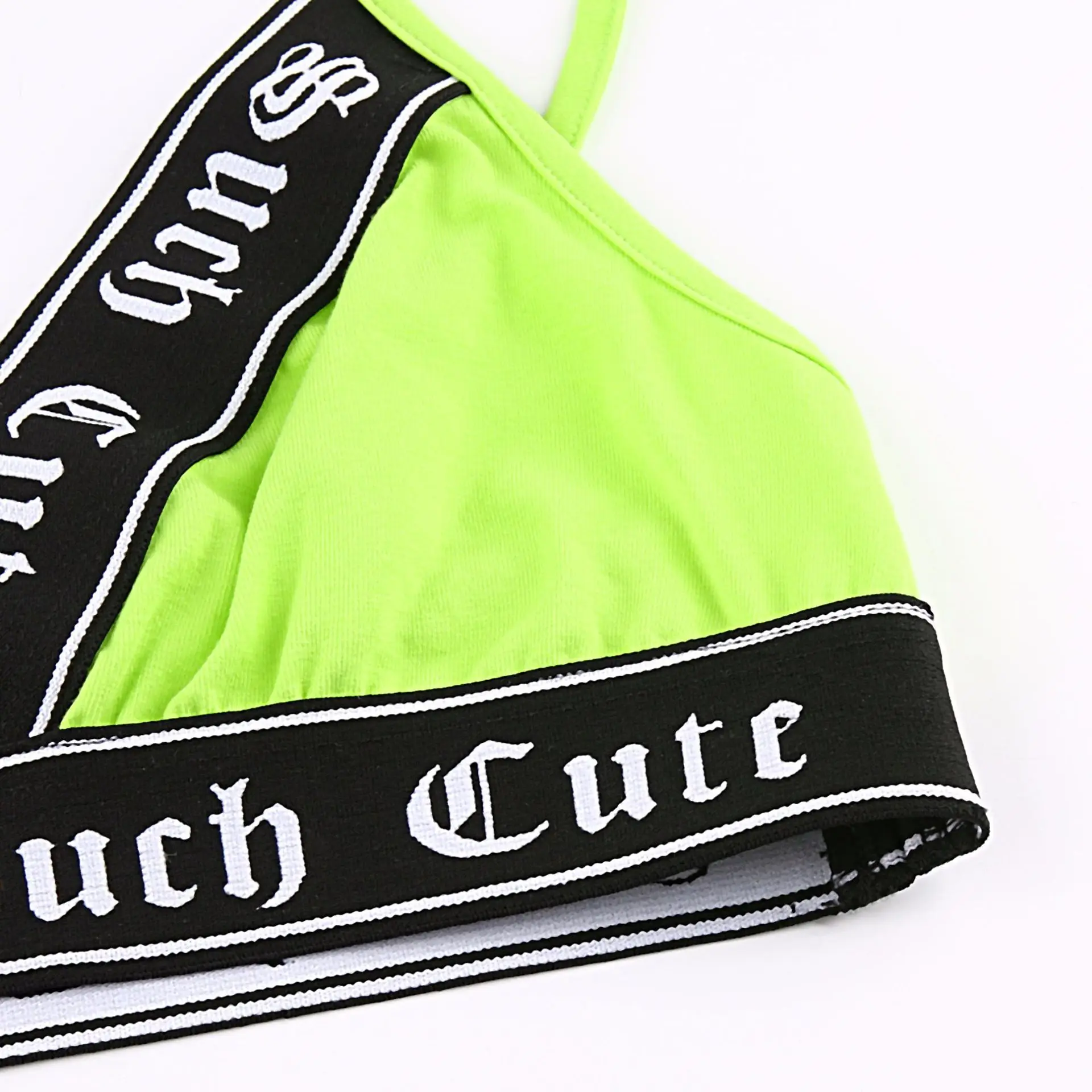Patchwork Sexy V-neck crop Top Women neon color Letter Ribbon Backless Elastic Waist tank Top Streetwear Sleeveless Fitness Tops