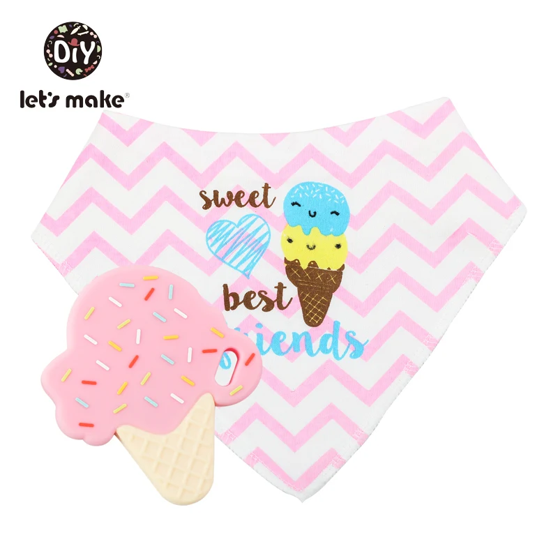 cream teether bib Let's Make/детские вещи, Детские нагрудники и салфетки для отрыжки, 1 предмет, хлопковый нагрудник, мультяшный силиконовый прорезыватель, не содержит бисфенола, детские вещи, одежда для кормления - Цвет: cream teether bib