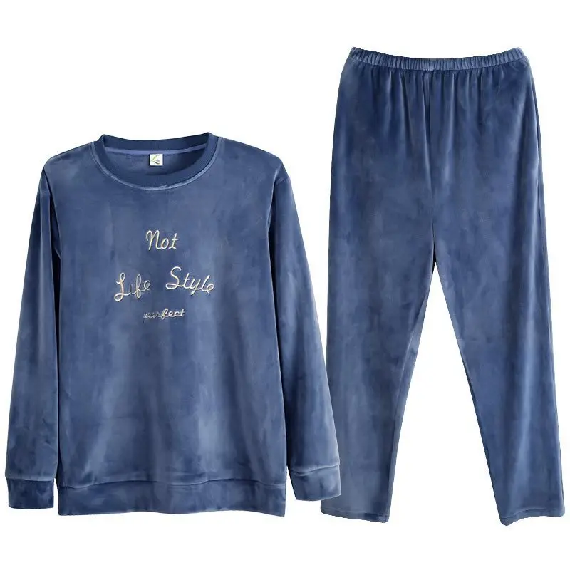 

Pajamas Men's Autumn and Winter Coral Fleece Long-sleeved Warmth Large Size Can Go Out Island Fleece Home Wear Pigiama Uomo 2020