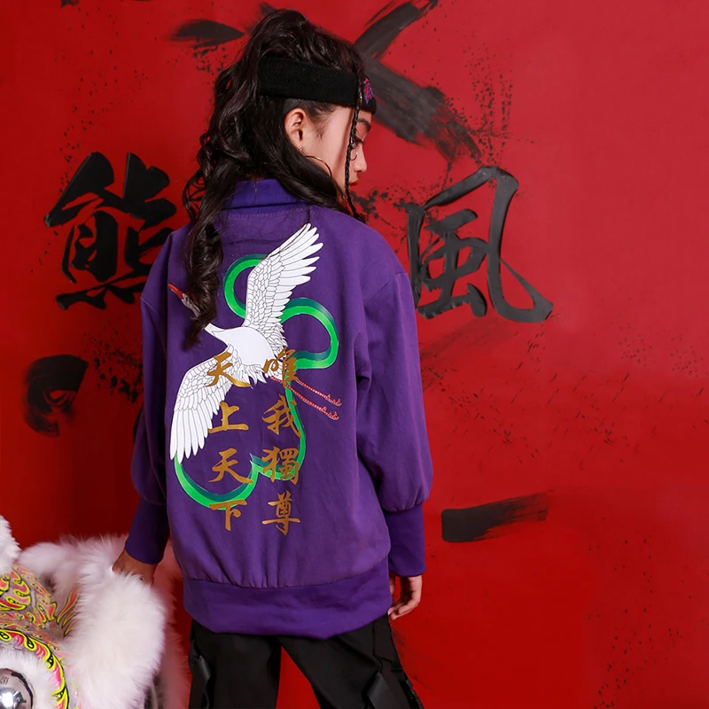 

Kids Hip Hop Jacket Street Dance Clothing Chinese Wind Crane Long Sleeves Coat Boys Performance Wear Ballroom Dance Clothes 3637