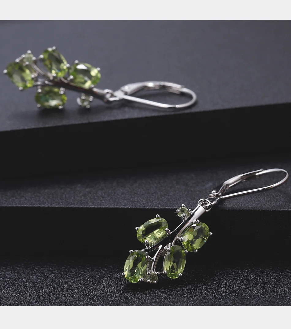GEM'S BALLET 925 пробы, серебряные серьги в форме пальмы, 4.29Ct, натуральный Перидот, Серьги с драгоценными камнями для женщин, свадебные ювелирные изделия