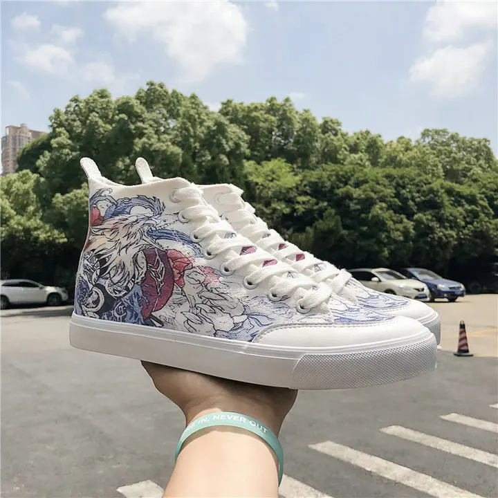 New Spring High Top Men Casual Vulcanize Shoes Boy Fashion Breathable Canvas Sneakers Graffiti Maker Comfortable Shoes A317