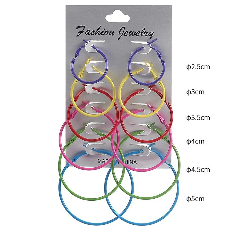 

6Pair/Set Colorful Large Hoop Earrings for Women Fashion Steampunk Round Circle Earrings Brinco Jewelry Party Jewelry