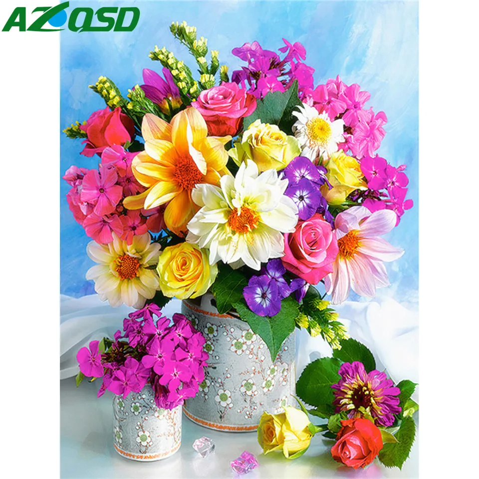 AZQSD полноразмерная алмазная живопись Цветочная мозаика вышивка картина стразы