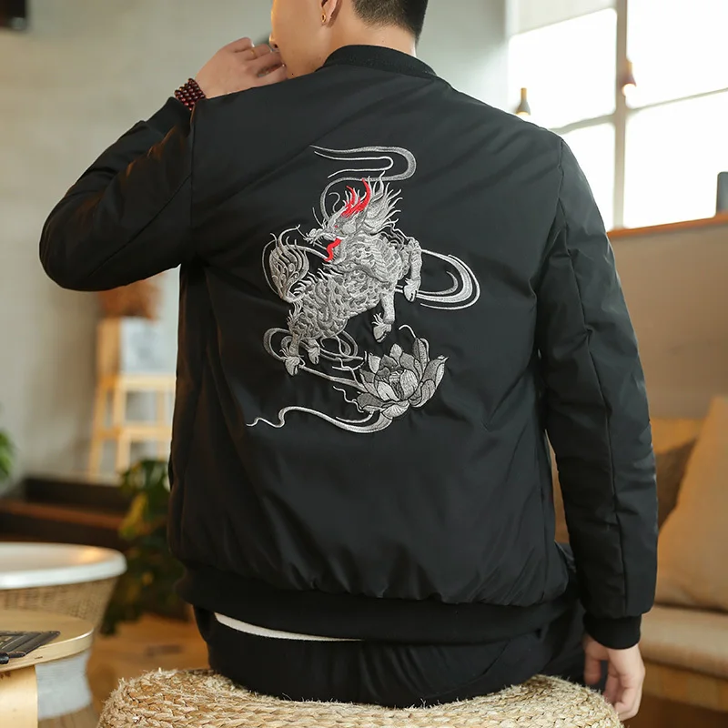 MRGB 2022 Winter Chinese Style Men's Cotton Coat Male Fleece Thick Embroidery Casual Parka Coat Man's Fall Winter Warm Jacket
