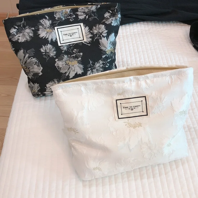 

Retro Floral Women's Cosmetic Bag Cotton Makeup Bag Canvas Travel Toiletry Bag Necesserie Storage Organizer Insert Clutch Bag