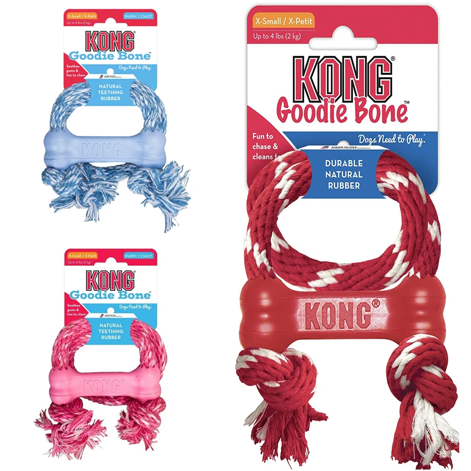 KONG KP51 щенок Goodie Bone с веревкой (XS) красный/розовый/синий|Игрушки для собак| |