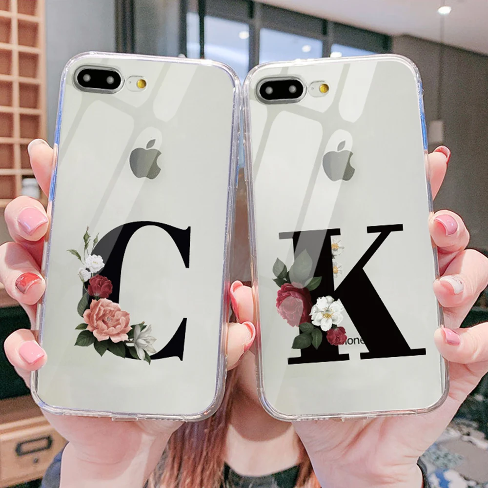 Для Apple iPhone 7 8 плюс 4 4S 5 5S SE(2016) 5C 6 6S Заказной черный с цветочным и буквенным