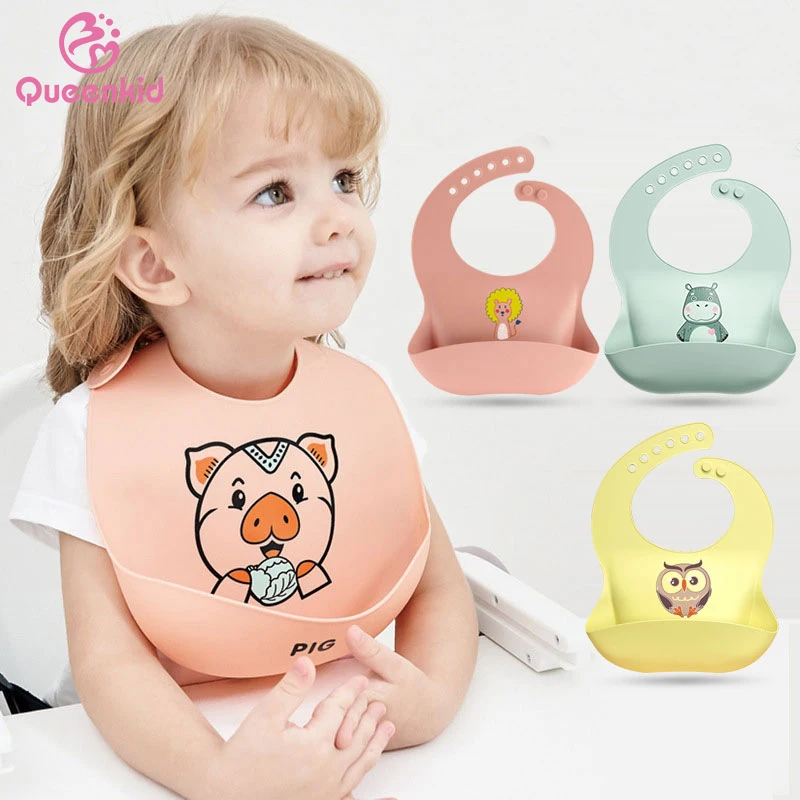 Baberos impermeables de silicona suave para beb&eacute;, alimentaci&oacute;n s&oacute;lida, dibujos animados, vajilla de silicona sin BPA-0