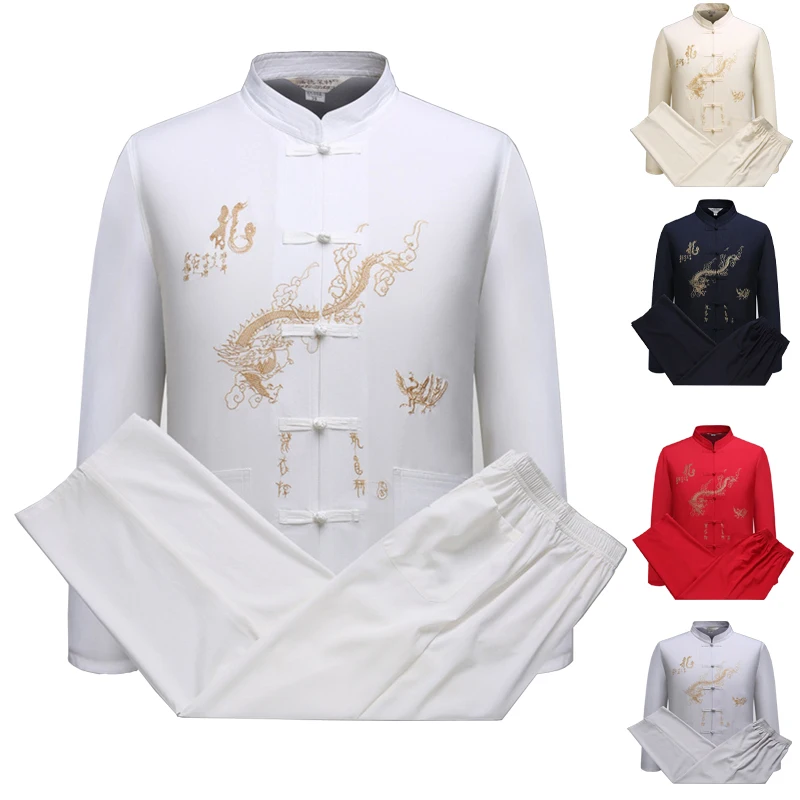 Мужской танцевальный костюм традиционной китайской одежды для мужчин: комплект брюк и топов. Дешевая восточная одежда для тай-чи и Брюса Ли.