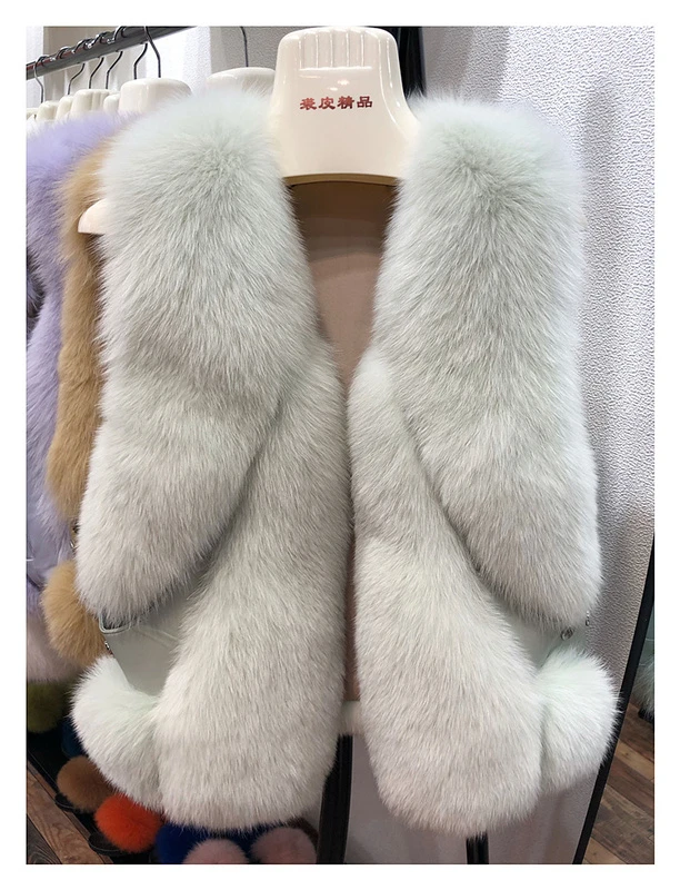 

2020 Women Fox Fur Vest Coats Fashion Winter Real Fur Waistcoats V-neck Korean Style Short Fur Gilets Female Warm Jackets
