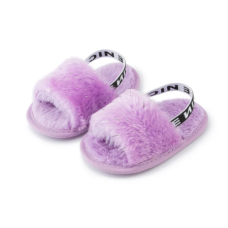 Обувь для маленьких девочек KIDSUN пушистые черные Нескользящие туфли на мягкой